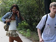 Sexy flasher in a mini skirt but without panties